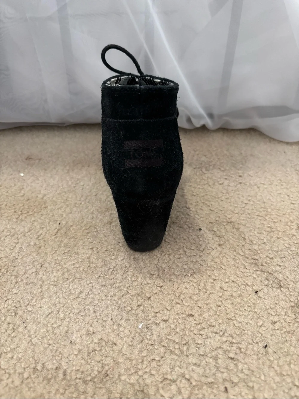 Toms Black Suede Wedge with Patterned Black & White Lining
